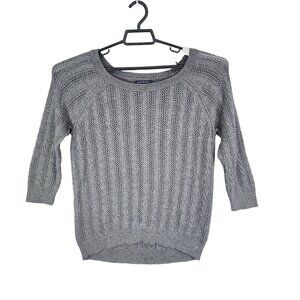 Womens Gray American Eagle Outfitters Knit Sweater Round Neck 3/4 Sleeve Size M